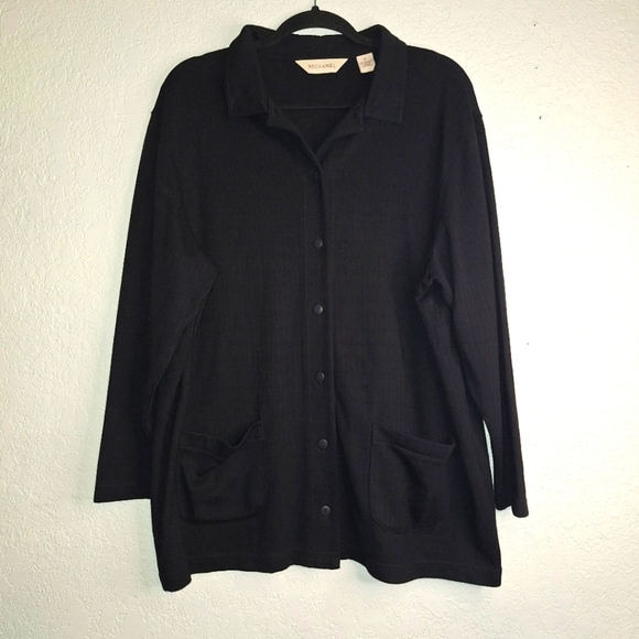 Bechamel Cardigan Sweater Womens XL Black Button Up Stretch Pockets - Picture 1 of 7